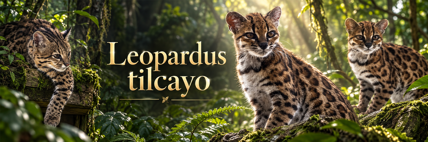 Leopardus tilcayo banner with three wild cats in the Yungas forest